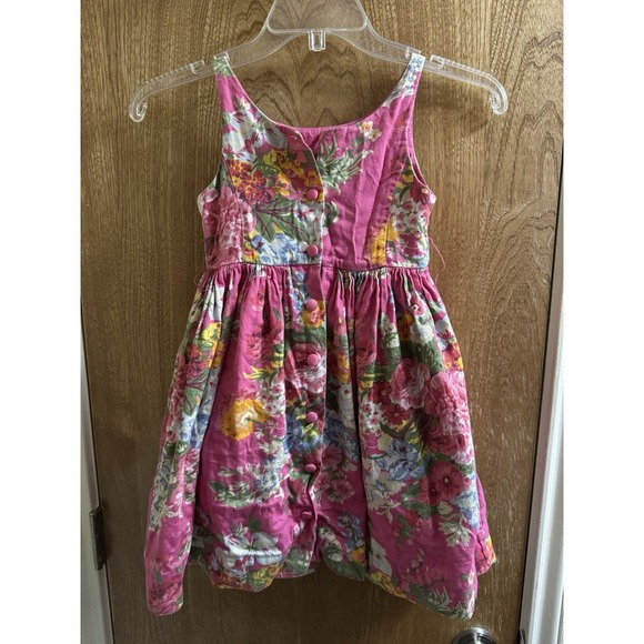 Ralph Lauren Dress Girls 5-6T Straps Cotton Pink Blue Floral Frilly Flare **Read - Picture 2 of 10